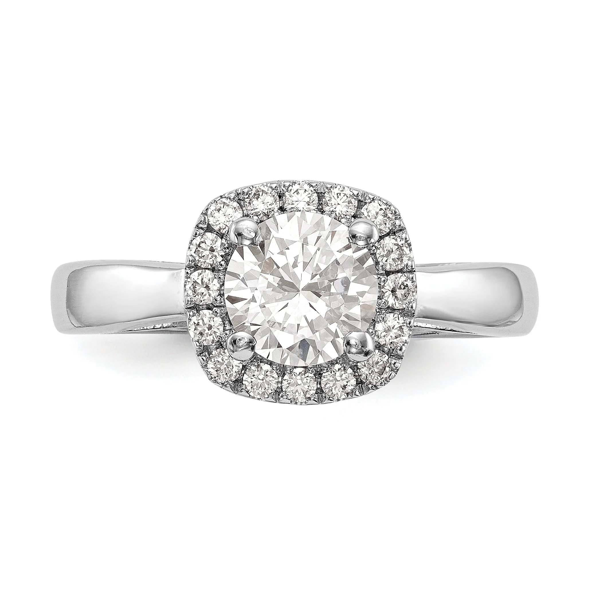 0.75ct. CZ Solid Real 14K White Gold Round Halo Engagement Ring