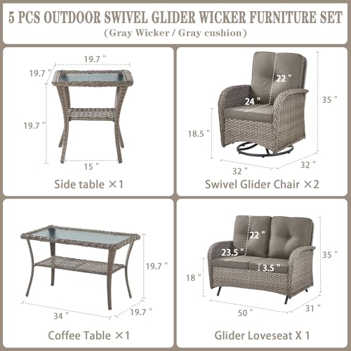 Patio Wicker Chairs Swivel Rocker - Outdoor Swivel Rocking Chairs Set of 2 with Rattan Side Table