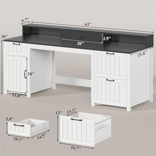 SEDETA Farmhouse 63" Executive Desk, Home Office Desk with File Drawer and Monitor Stand, Computer Desk with Drawers and Storage Cabinet