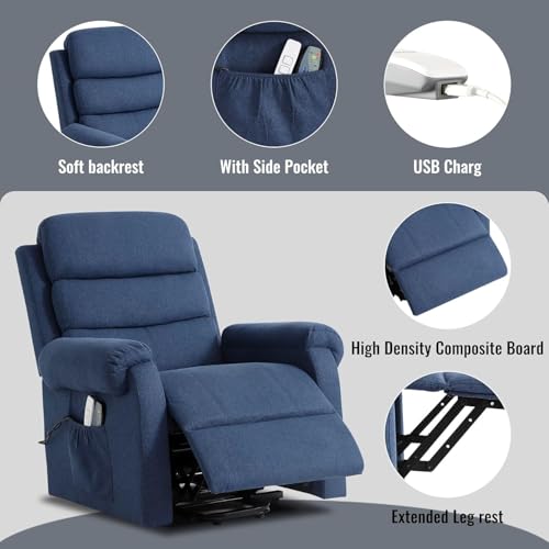 Power Lift Recliner Chair Recliners for Elderly with Heat and Massage Recliner Chair for Living Room with Infinite Position and Side Pocket