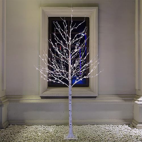 Lighted Birch Tree Set 4ft, 6ft and 8ft with Warm White LED Lights for Holiday Decor - Realistic Design, UL Certified, Dimmable, Waterproof