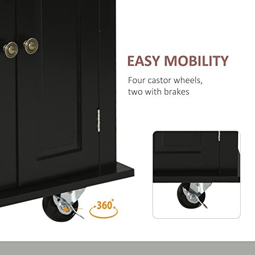 HOMCOM Kitchen Island on Wheels, Rolling Cart with Rubberwood Top, Spice Rack, Towel Rack and Drawers for Dining Room, Navy Blue