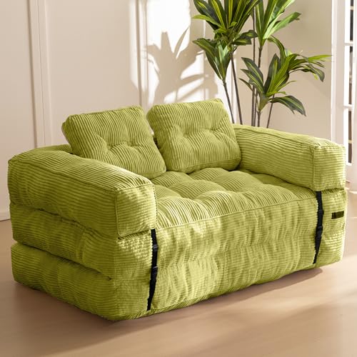 MAXYOYO Folding Sofa Bed, L-Shaped Convertible Sofa Bed with Armrest Foldable Sleeper Couch with Pillow