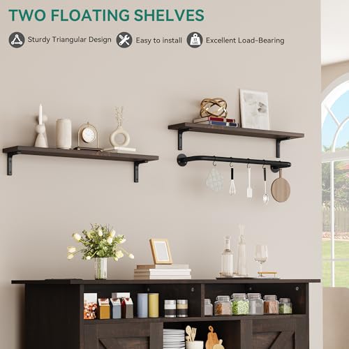 YITAHOME Buffet Cabinet, 47" Farmhouse Coffee Bar with Power Outlet, Floating Shelves