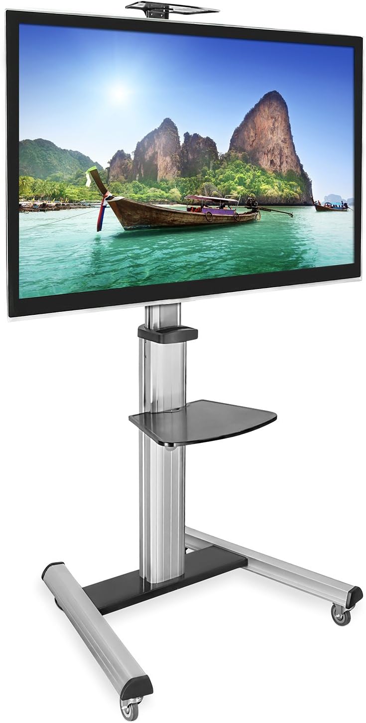 Mount-It! Mobile TV Stand for Flat Screen Televisions, Height Adjustable Rolling TV Cart for 32, 40, 50, 55, 60, 65 and 70 Inch Screens