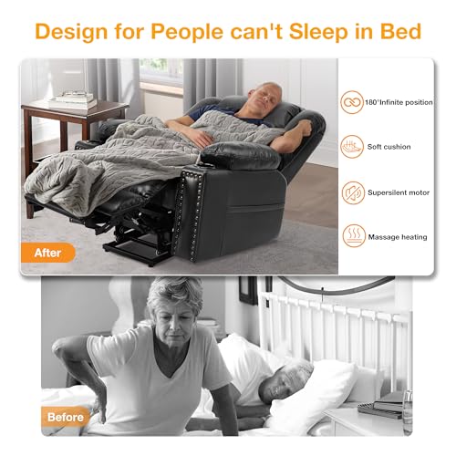 Triple Motor Large Power Lift Recliner Chair for Elderly with Heat and Massage, Lay Flat Lift Chairs for Seniors Infinite Position, Extended Footrest
