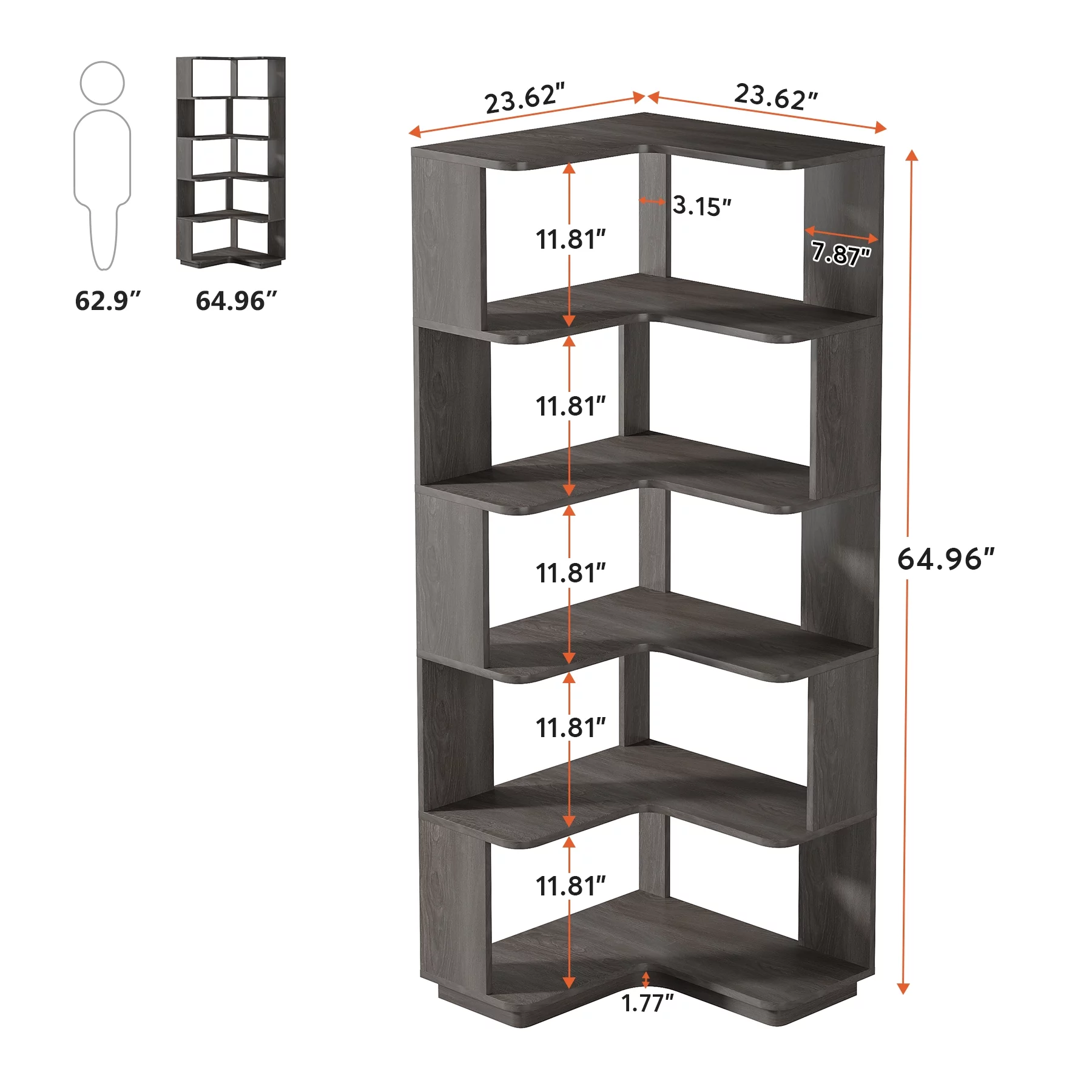 Tribesigns 6-Tier Corner Bookshelf, 65 in. Wood Bookcase with Anti-drop Panel, Corner Storage Organizer Display Shelf for Home Office