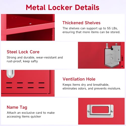 Locker Metal Storage Cabinet, Steel Office Storage Lockable Lockers for Employees Kids School Gym Home Garage Locker with Mirror & Hooks (5 Doors