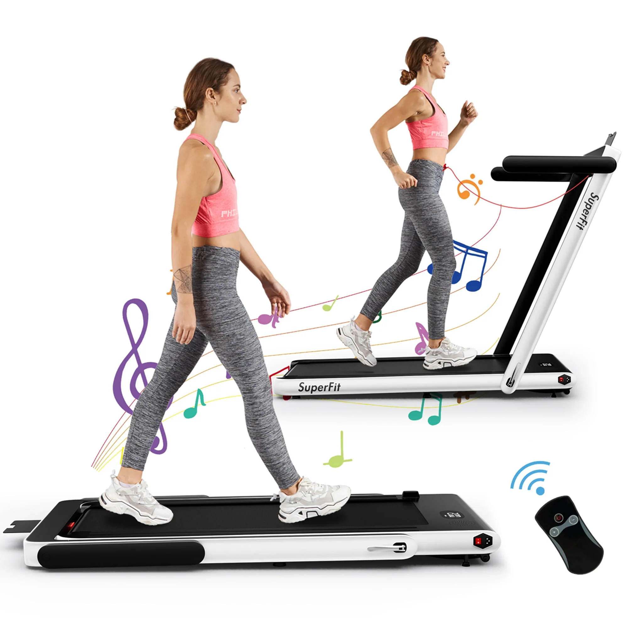 SuperFit Up To 7.5MPH 2.25HP 2 in 1 Single Display Screen Folding Treadmill W/ APP Control Speaker Remote Control Blue