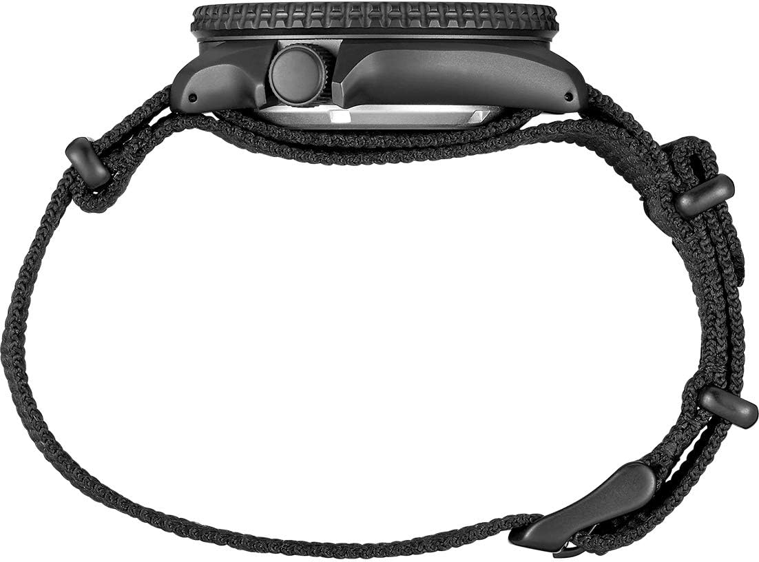 Seiko SRPD79 Watch for Men - 5 Sports, Automatic with Manual Winding, Black Dial with Black Bezel, Black Ion Stainless Steel Case, Black Nylon Strap