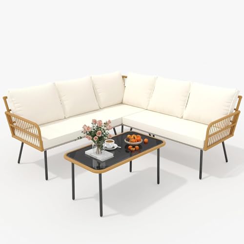 3 Piece Patio Bistro Set, Outdoor Wicker Table and Chairs Set of 2
