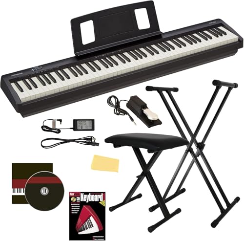 Roland FP-30X 88-Key Digital Piano - Black Bundle with Adjustable Stand, Bench, Sustain Pedal, Online Piano Lessons, Instructional DVD