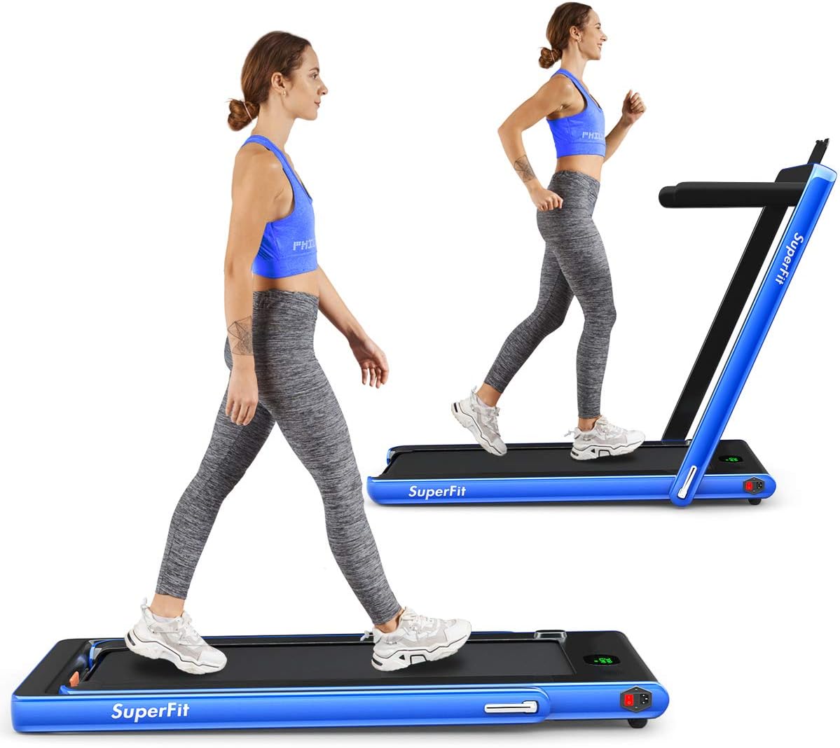 Goplus 2 in 1 Folding Treadmill, 2.25HP Superfit Under Desk Electric Treadmill, Installation-Free with Blue Tooth Speaker, Remote Control