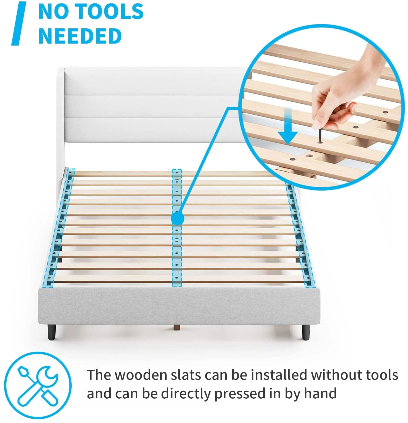 Mjkone Platform Bed Frame, Full Size Bed Frames with Headboard, Modern Bed Frame Has Wooden Slat Support