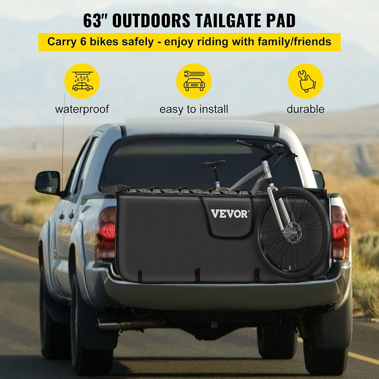 VEVOR Tailgate Pad for Bikes, Tailgate Protection Cover Carries UP to 6 Mountain Bikes, 63 Bike Pickup Pad for Pickup Truck, Upgraded