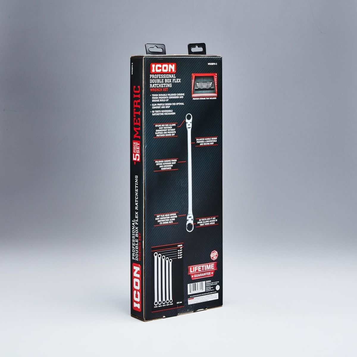 ICON Extra Long Professional Double Box Flex Ratcheting Wrench Set, 5-Piece