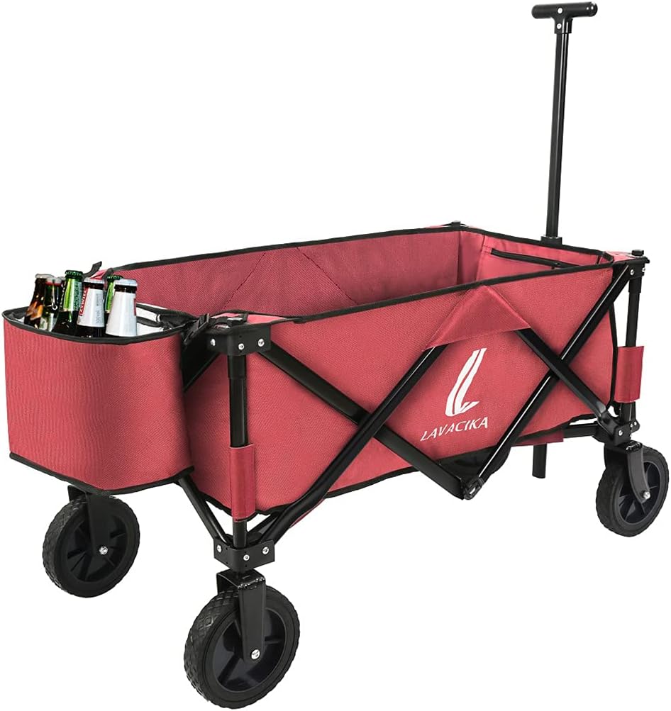 Collapsible Utility Wagon Folding Wagon Cooler Garden Cart with Wheels Heavy Duty Camping Patio Shopping Cart for Sports Outdoor Camping (Green)