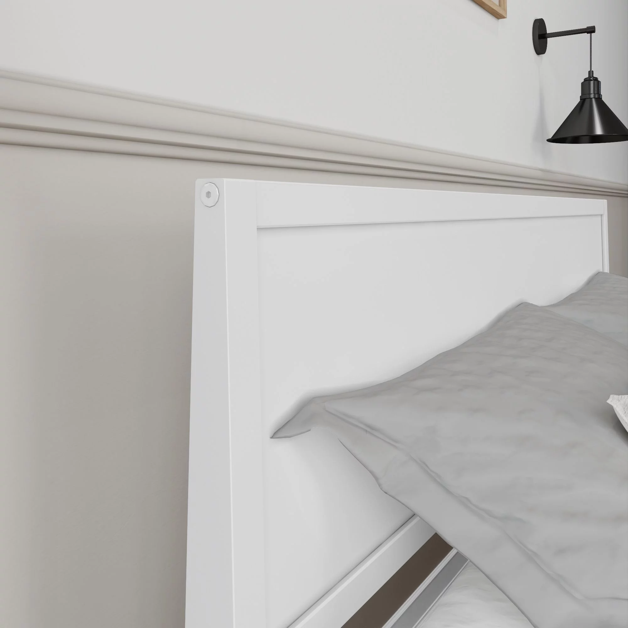 Plank+Beam Solid Wood Queen Bed Frame with Headboard, Modern Platform Bed for Adults, White