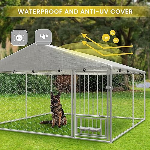 Large Outdoor Dog Kennel, Heavy Duty Galvanized Steel Dog Enclosure, Chicken Coop with Waterproof UV-Resistant Cover