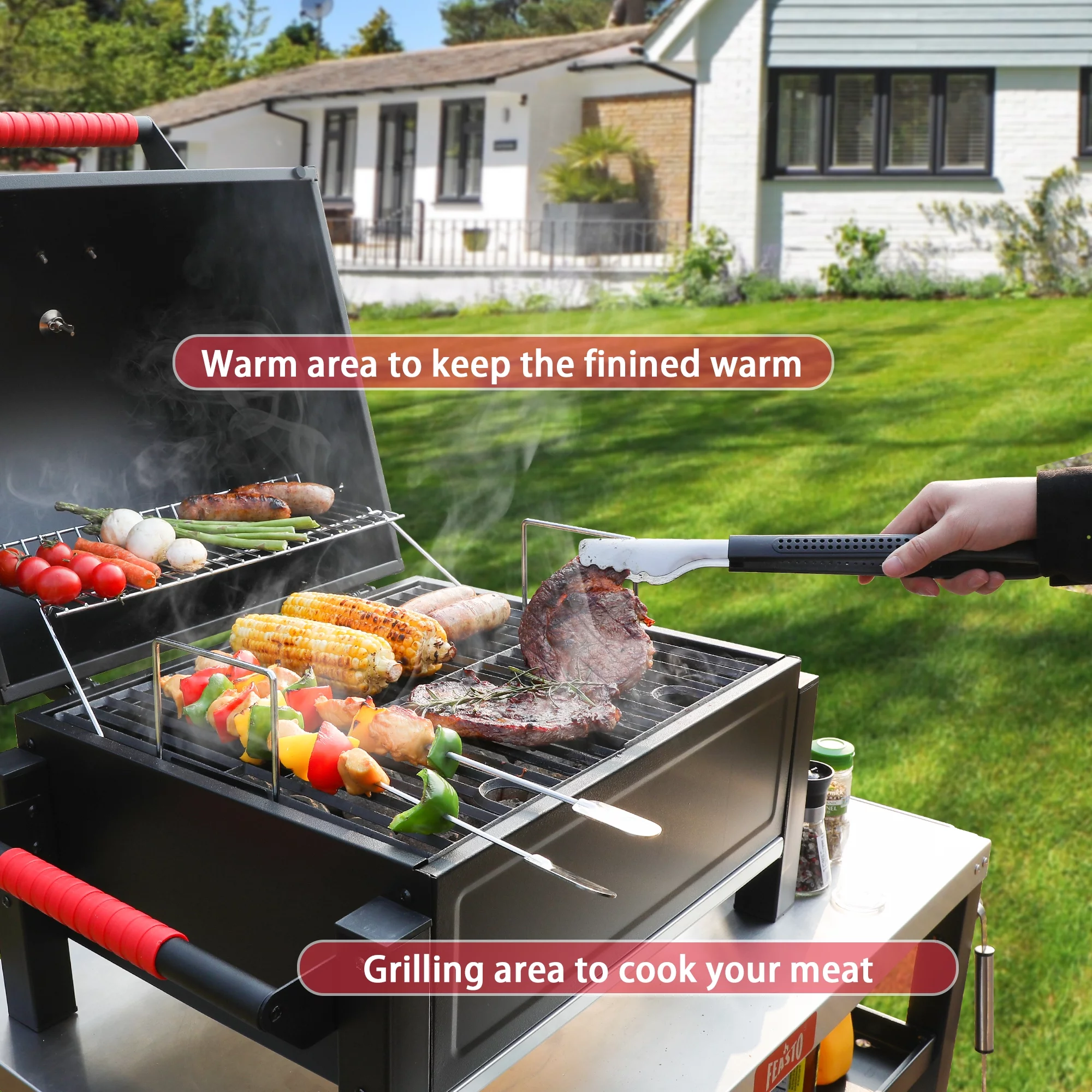 Feasto Portable Charcoal Grill Tabletop Grill with Cast Iron Grates and 354 Square in Cooking Area