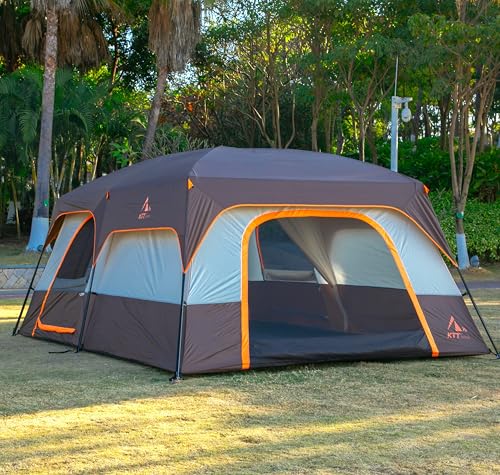 KTT Extra Large Tent 10-12-14 Person(B),Family Cabin Tents,2 Rooms,3 Doors and 3 Windows with Mesh,Straight Wall,Waterproof,Double Layer