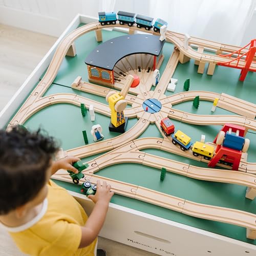 Melissa & Doug Deluxe Wooden Multi-Activity Play Table for Playroom, Wooden Kids Activity and Train Table With Storage, Kids Furniture