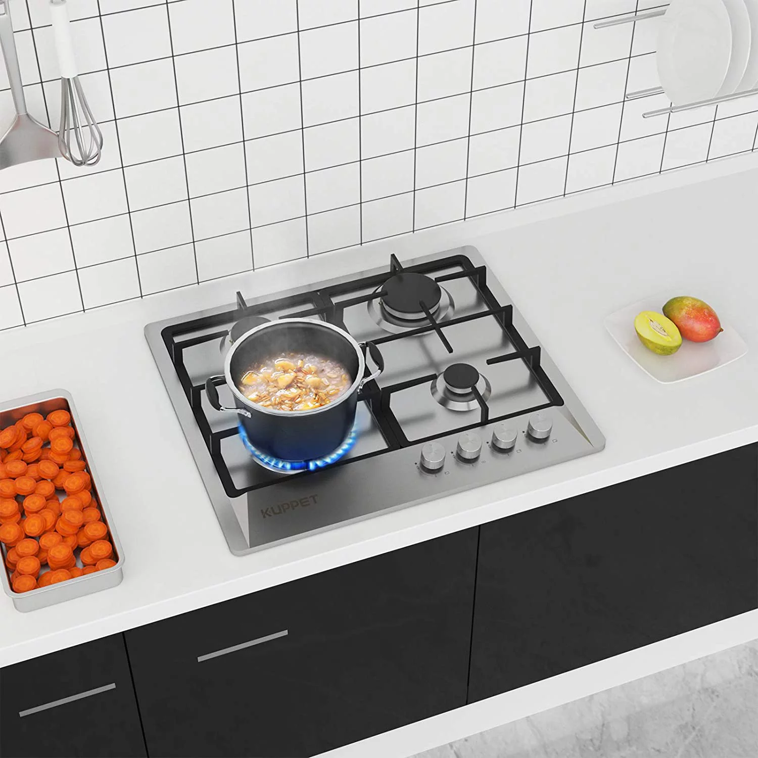 24 Inch Gas Cooktop, KUPPET QM4050 Gas Stove Cooktop with 4 Italy Sabaf Sealed Burners, Stainless Steel Cooktop Gas Hob