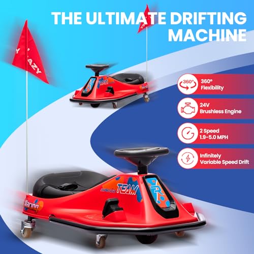 24V Electric Go Kart, 7Ah Drifting Car，Battery Powered Ride on Car Outdoor with 360 Degrees Rotating, Simplified Drift System, Variable Speed