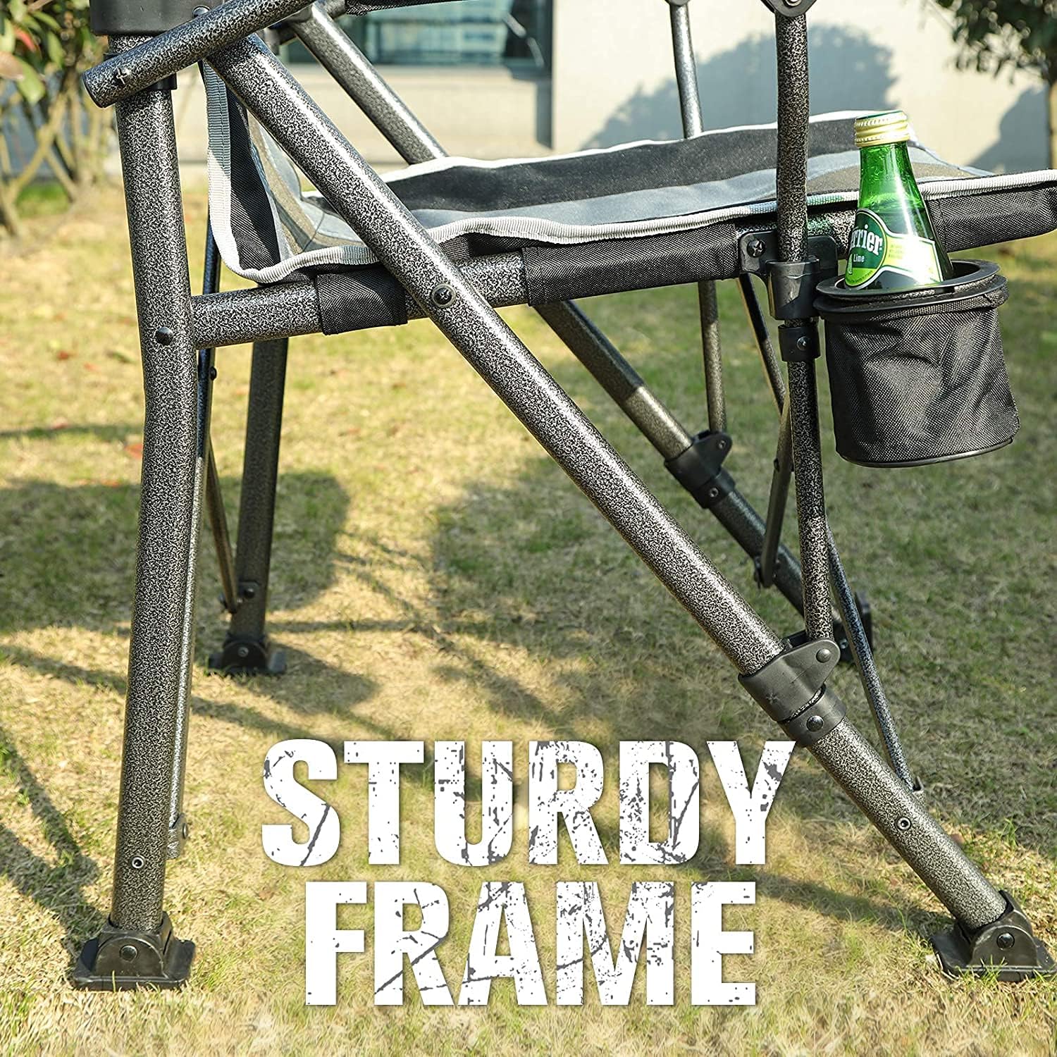 TIMBER RIDGE Folding Camping Chair with Padded Hard Armrest and Cup Holder-for Outdoor, Camp, Fishing, Hiking, Lawn, Including Carry Bag (Black)
