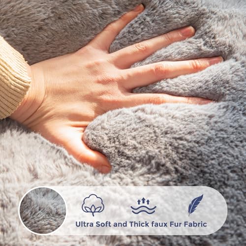MAXYOYO Bean Bag Chair for Adults, Floral Shaped Bean Bag Sofa, Ultra Soft Faux Fur Floor Sofa, Large Reading Chair for Living Room Bedroom, Beige