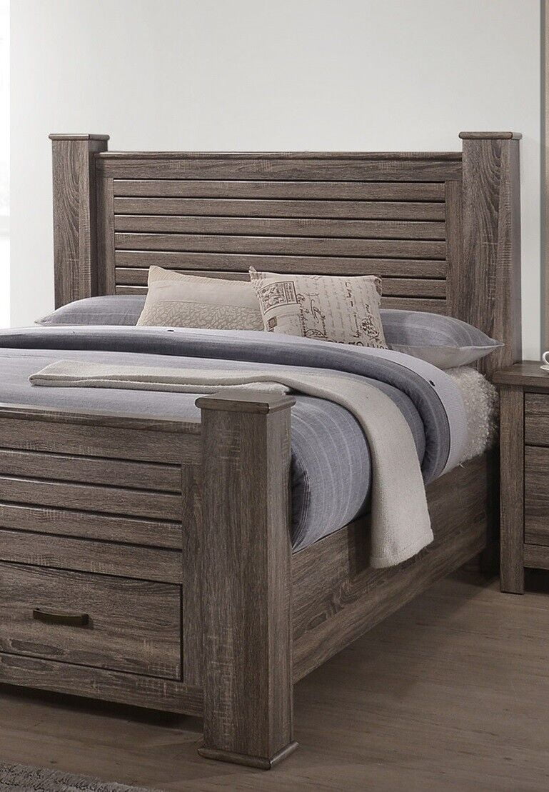Eastern King Size Bed 1pc Bedroom Furniture Crafted Bed Headboard Footboard Storage Drawers Wooden Natural Finish
