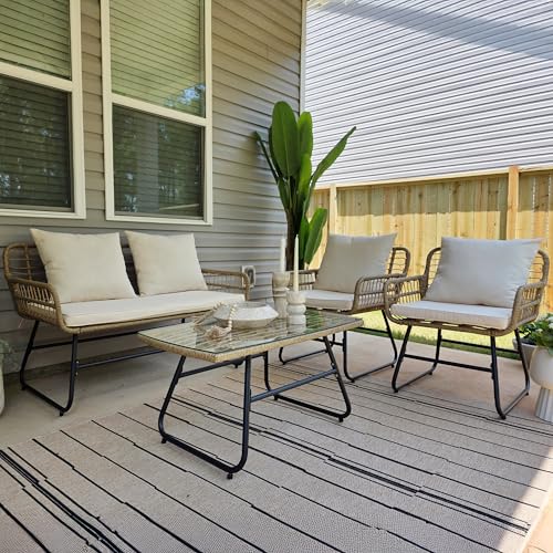 YITAHOME 4 Piece Patio Furniture Set, Wicker Outdoor Bistro Set