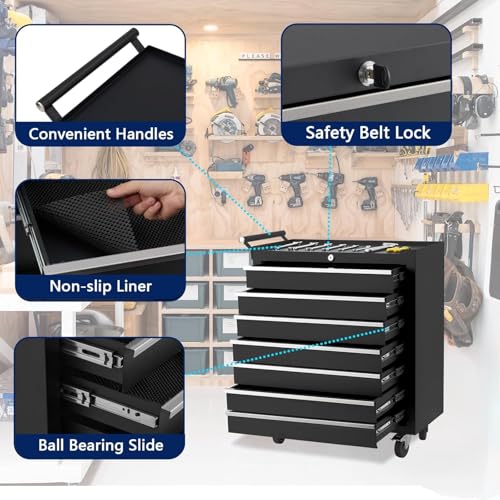 Rolling Tool Chest, 4 Drawers Tool Storage Cabinet, Toolbox with Wheels, Portable Tool Cabinet Organizer with Locking System & Drawer Liners