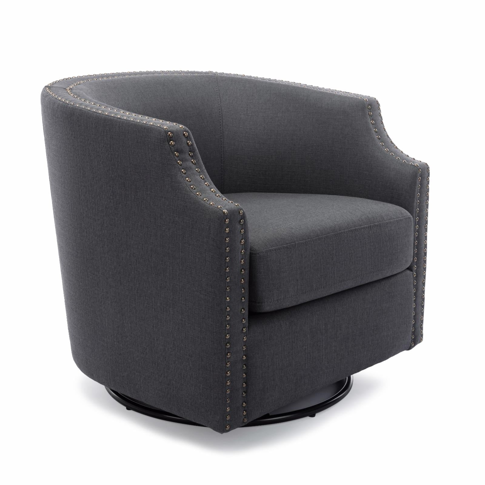 Aerin Sky Blue Polyester Linen Fabric Swivel Glider Barrel Accent Chair