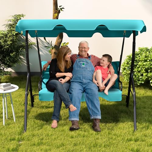 Tangkula 3 Person Porch Swing, Patio with Removable Cushion & Powder-Coated Steel Frame, Outdoor Swing with Canopy for Porch, Backyard, Garden