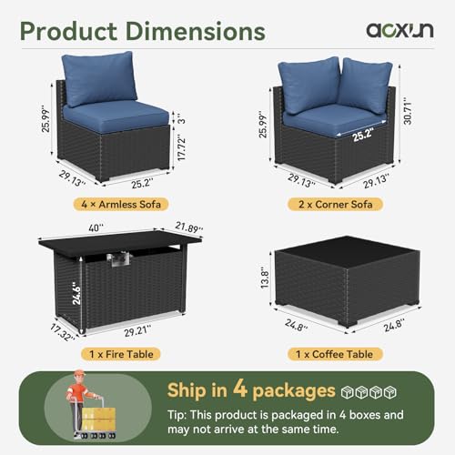 Aoxun 7 Piece Patio Furniture Set Wicker Rattan Patio Sectional Sofa Set Outdoor Seating Furniture with Thickened Cushion, Grey