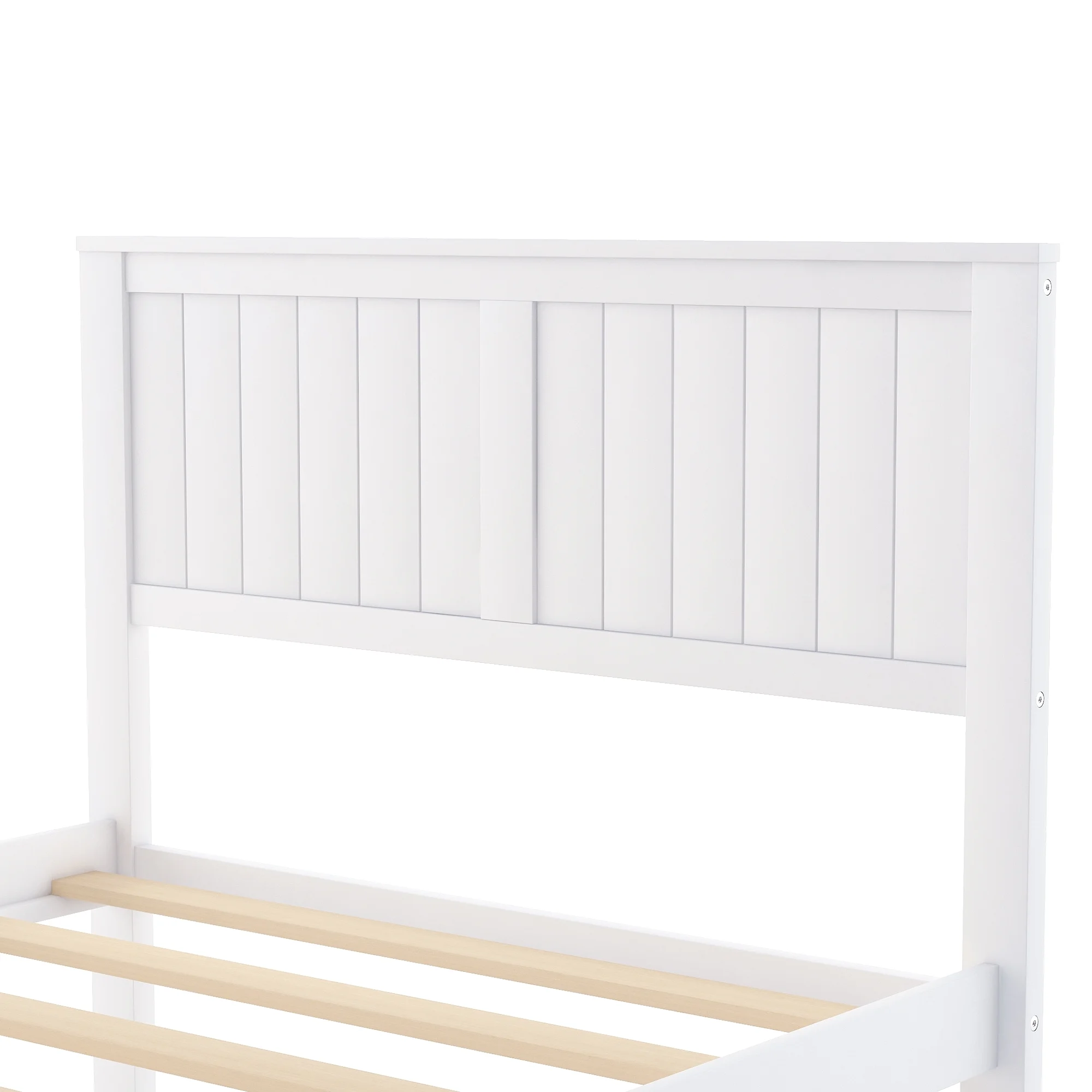 Twin Wood Platform Bed with Headboard & Big Storage Drawer for Kids, White