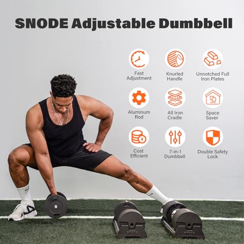 SNODE AD80 Drop Proof 80 lbs Adjustable Dumbbell Set -Adjustable Weights with Cast Iron Plates and Cradle, Knurled Handle, Fast Adjust