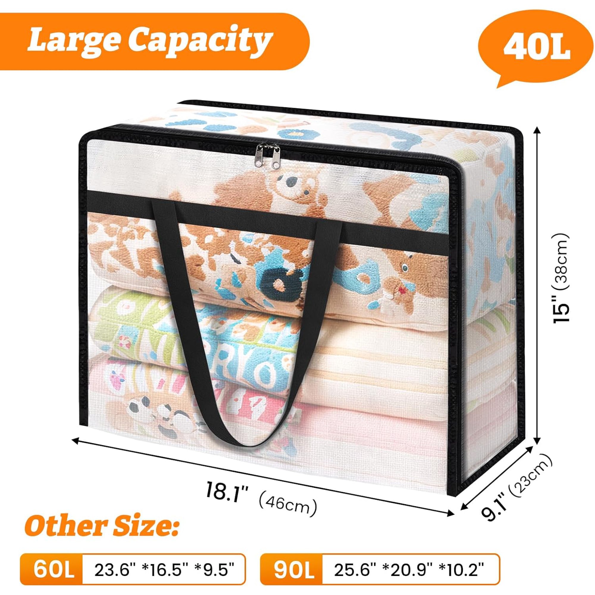 4 Pack Clear Clothes Storage Bags, Moving Bags, Foldable Blanket Storage Under Bed Storage Containers with Sturdy Zipper and Handle for Clothing