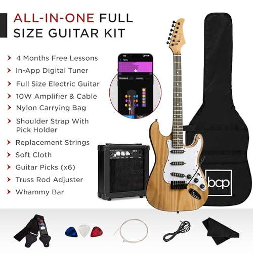 Best Choice Products 39in Full Size Beginner Electric Guitar Starter Kit w/Case, Strap, 10W Amp, Strings, Pick, Tremolo Bar - Sunburst