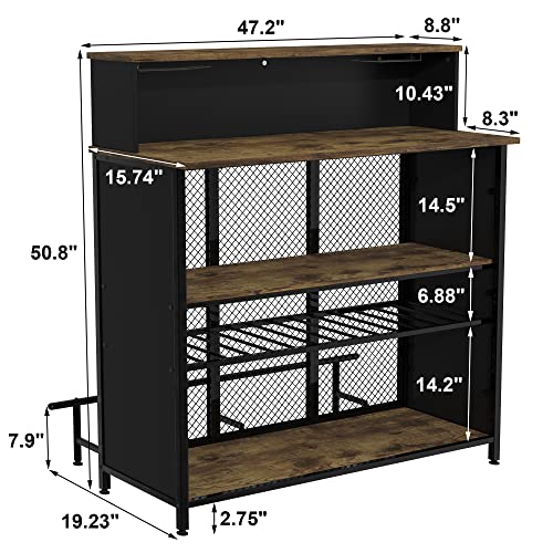 GDLF Home Bar Unit Mini Bar Liquor Bar Table with Storage and Footrest for Home Kitchen Pub (Brown)