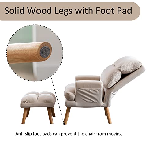 INZOY Accent Chairs with Ottoman, Velvet Fabric Armchair with Ottoman for Bedroom Living Room