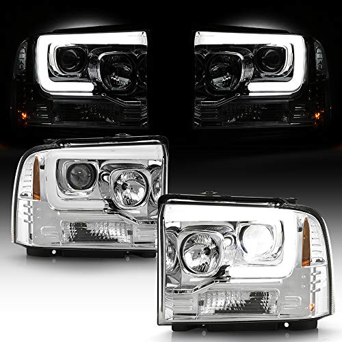 ACANII - For 2005-2007 Ford F250 F350 SuperDuty Chrome w/Light Tube LED Projector Headlights Headlamps Pair Left+Right