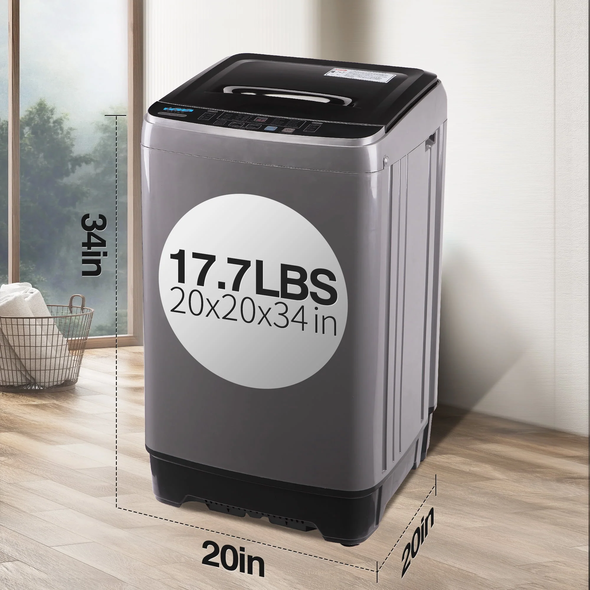 KRIB BLING Portable Washing Machine, 17.7 lbs Large Capacity Full Automatic Washing Machine, Compact Laundry Washer for Home Apartment, Coffee Gold