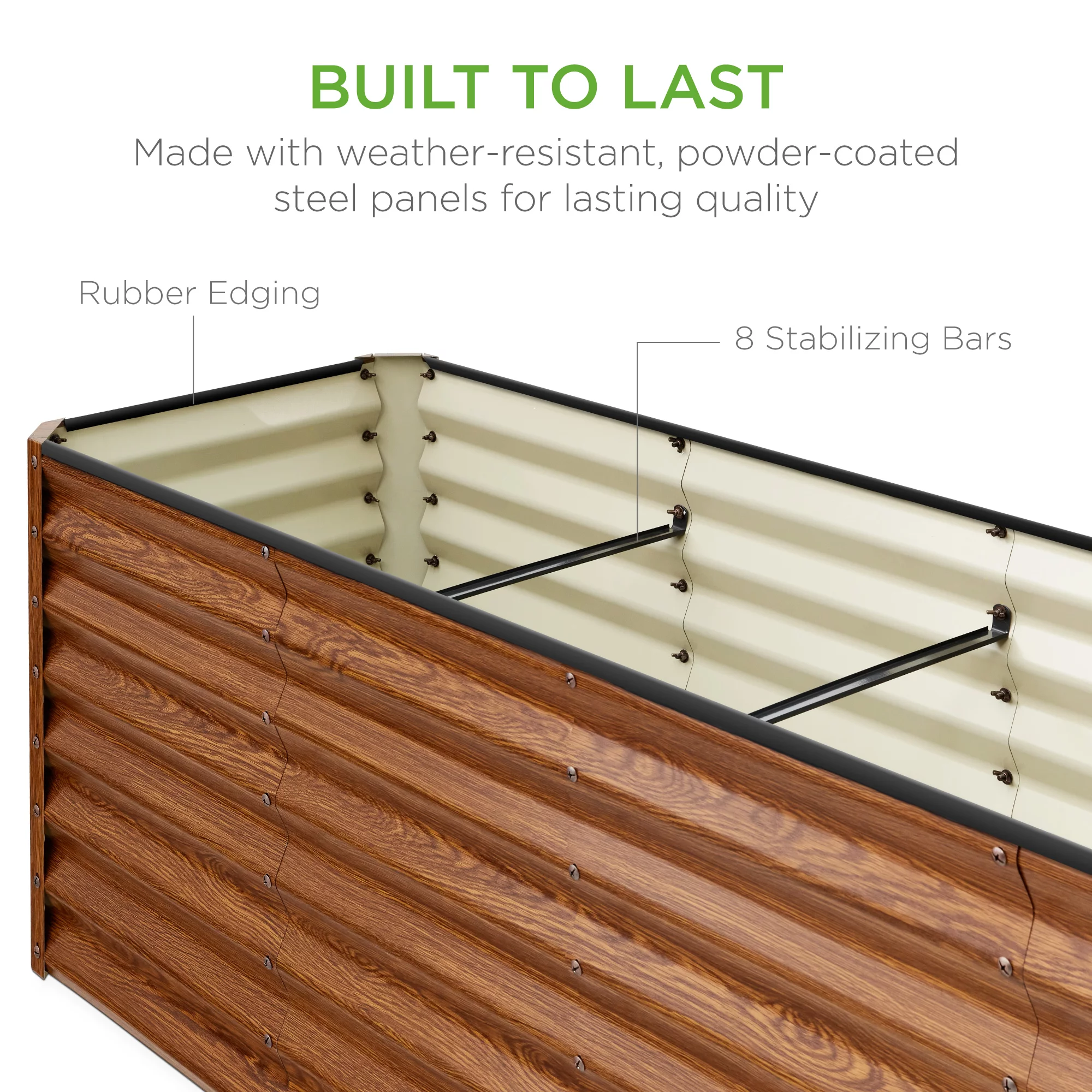 Best Choice Products 8x2x2ft Outdoor Metal Raised Garden Bed, Planter Box for Vegetables, Flowers, Herbs - Wood Grain - Curated Treasures Market