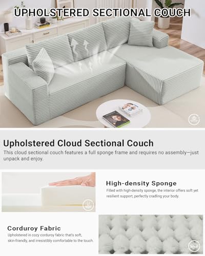 105 Inch Cloud Sectional Couch,Modern Modular Sectional Sofa with Deep Seat,Corduroy Boneless Couches with L-Shape Chaise for Living Room Bedroom
