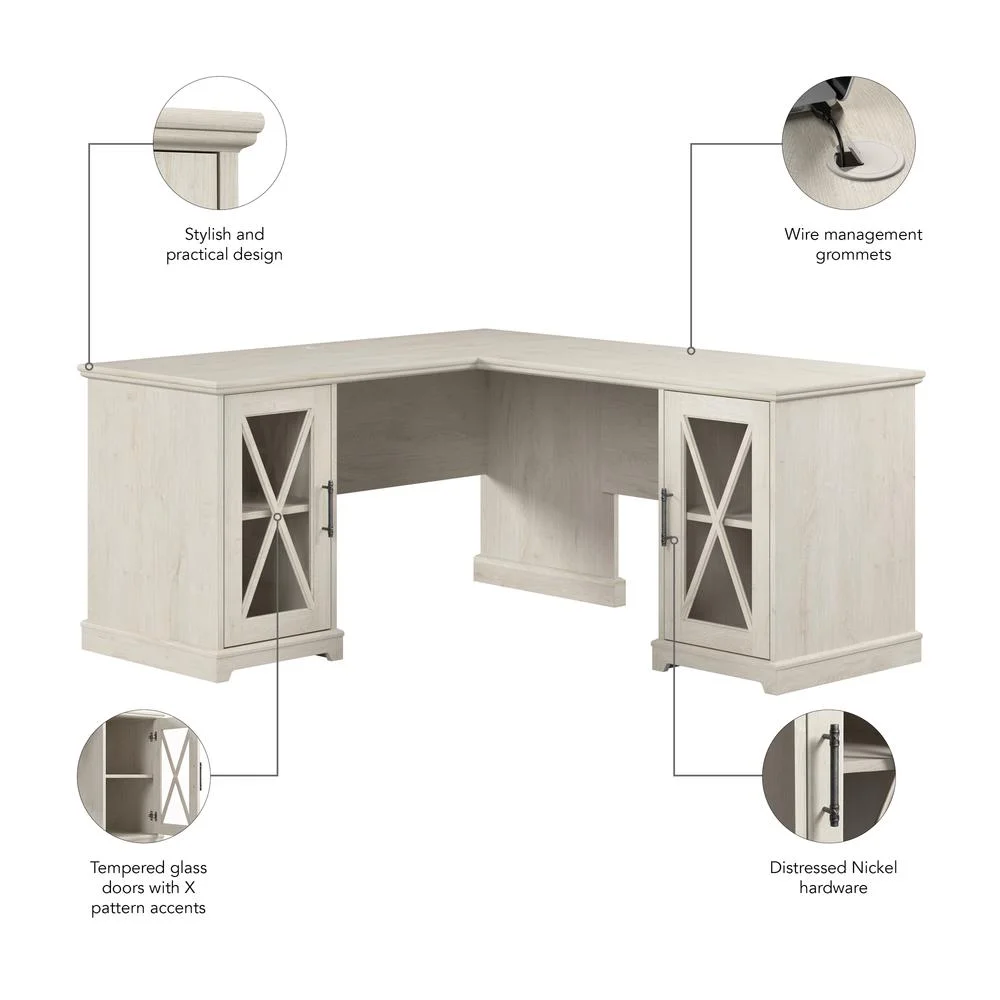 Bush Lennox Engineered Wood L-Shaped Desk in Linen White Oak