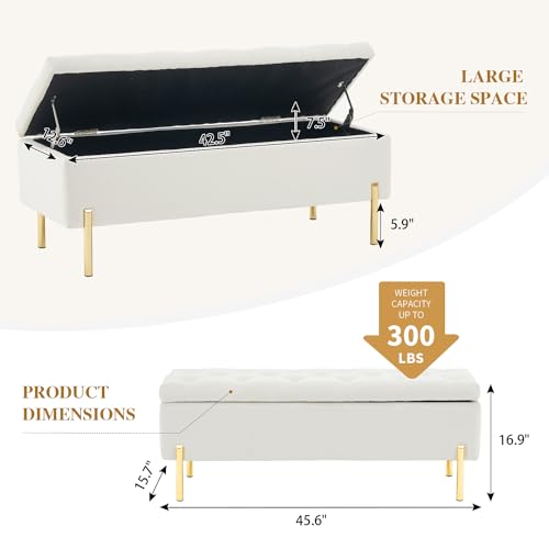 Velvet Storage Bench Ottoman with Soft Close Lid, End of Bed Bench Upholstered Fabric Storage Ottoman Bench for Bedroom Entryway Living Room, Grey