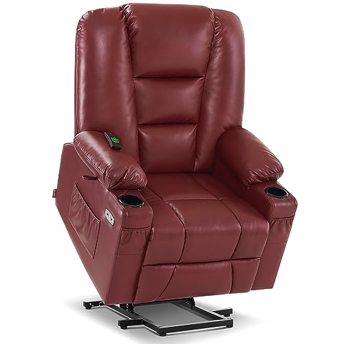 MCombo Small Power Lift Recliner Chair with Massage and Heat for Petite People, Cup Holders, USB Ports, Side Pockets, Faux Leather 7569 (Small