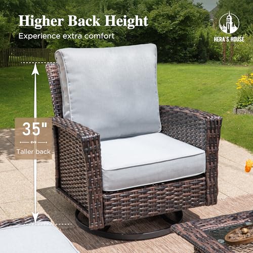 HERA'S HOUSE High Back Patio Furniture Set with Swivel Chairs, Outdoor Wicker Conversation Sets with 5.5" Comfy Cushions, 4 Piece Outside Sofa Sets